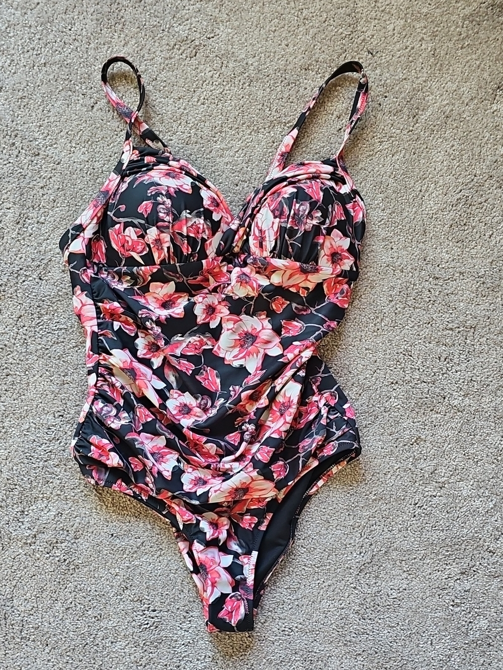 Floral Black & Pink Womens One-Piece Swimsuit
